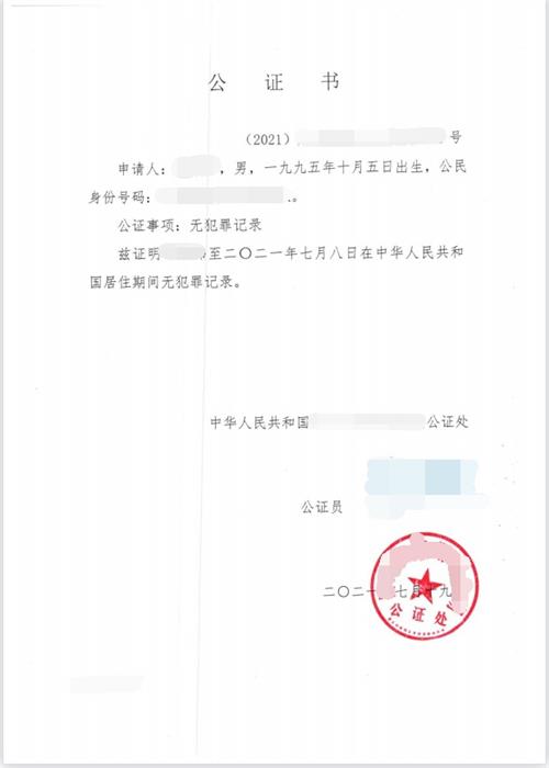 无犯罪记录公证书